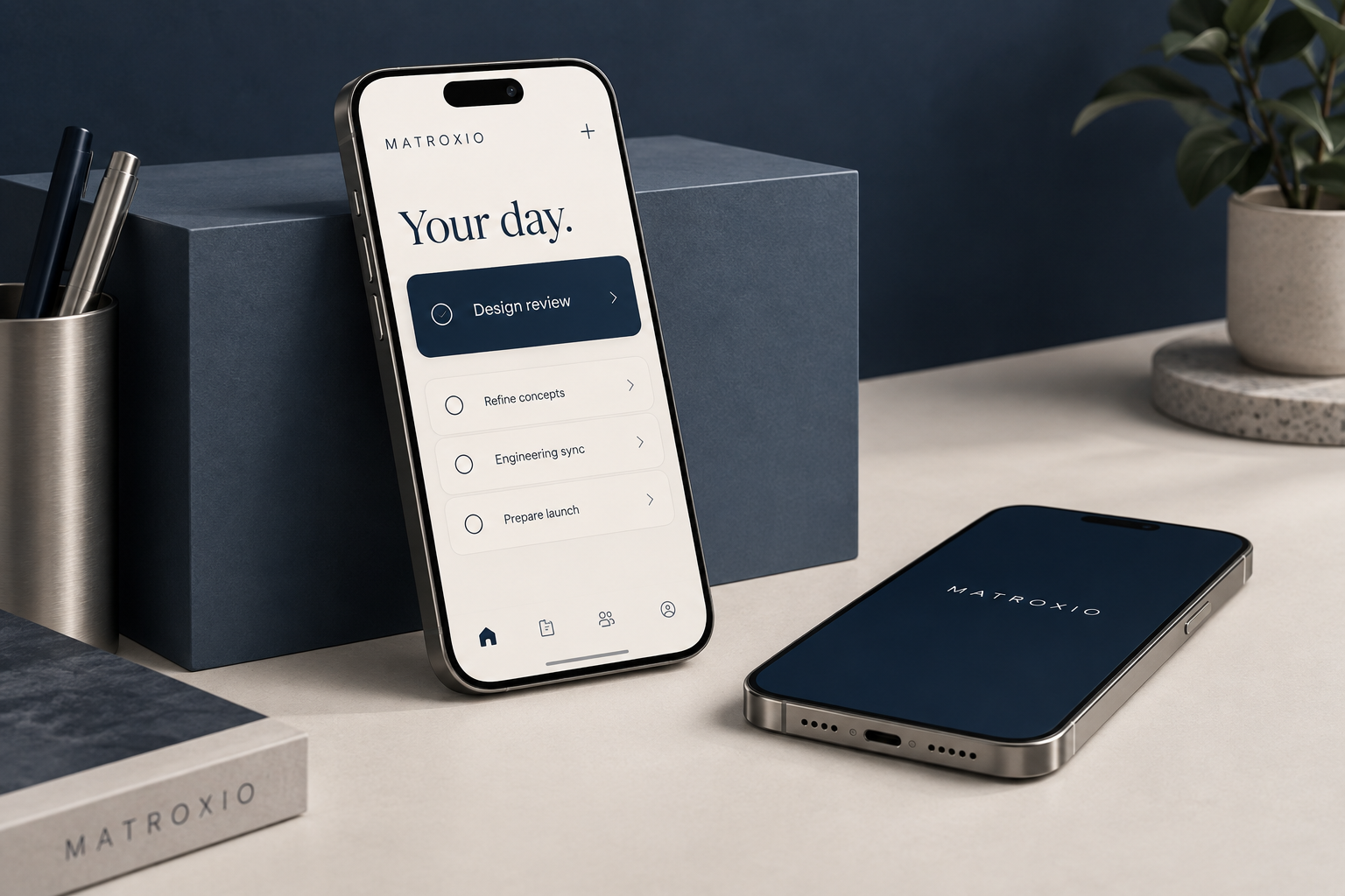 Matroxio mobile app concept with a considered daily planning interface